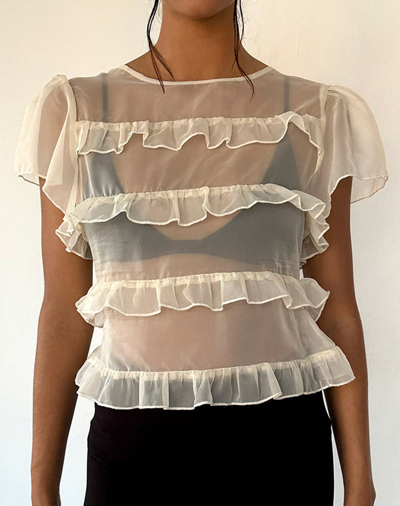Amarissa top met ruches in ivoorkleurig chiffon