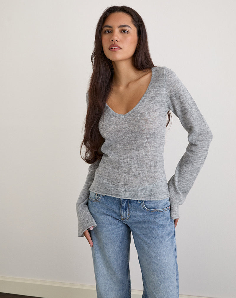 Ashla Lange Mouw Top in Sheer Knit Grijs