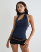Afbeelding van Aspyn Hoge Hals Stropdas Top in Cupro Navy