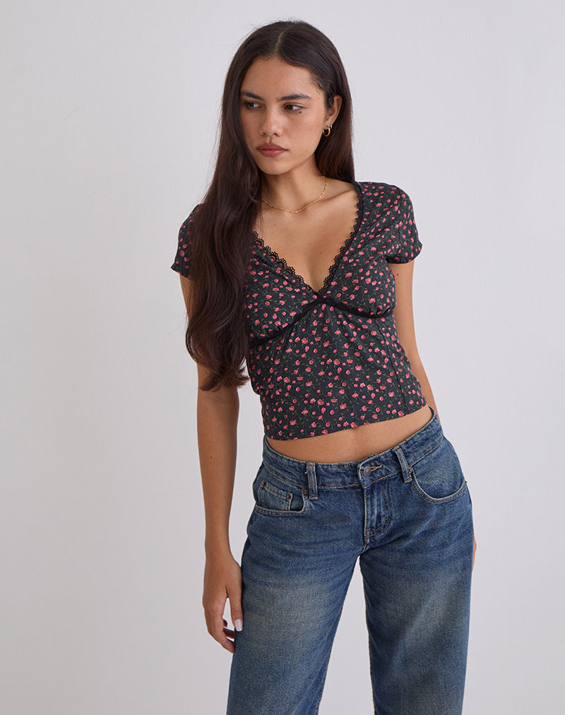 Asani Top in Donkerroze Roos Zwart
