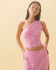 Afbeelding van Bayan One Shoulder Top in Golvend Polka Paars