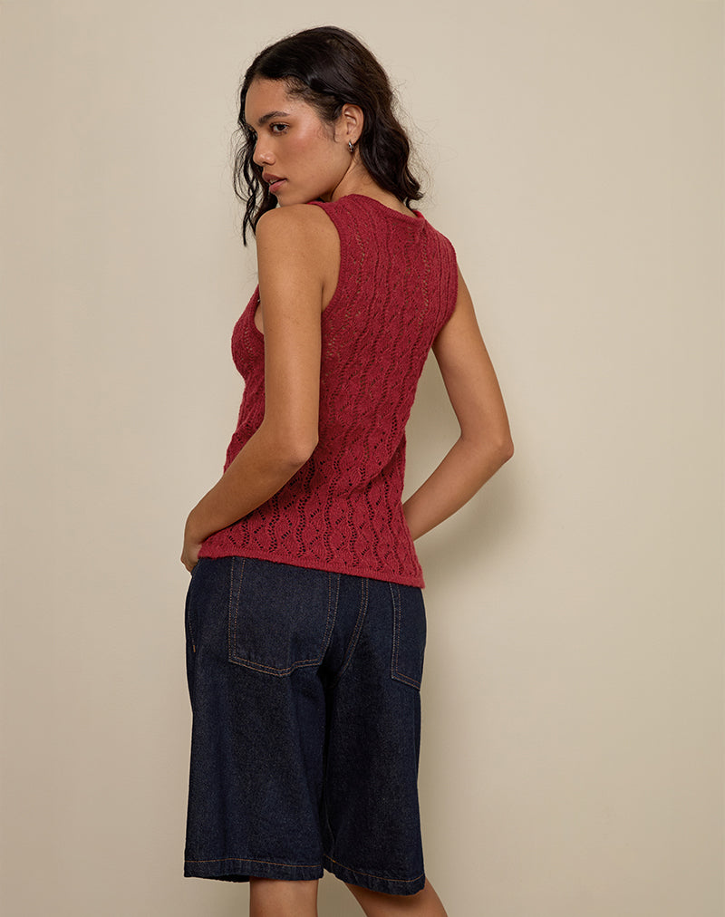Afbeelding van Birama Button Tank Top in Knit Red