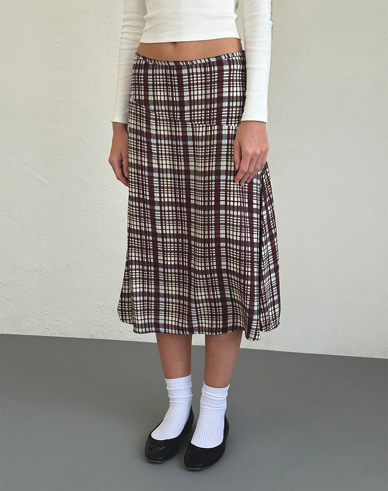 Brella Midi Rok in Multi Ruit Bruin