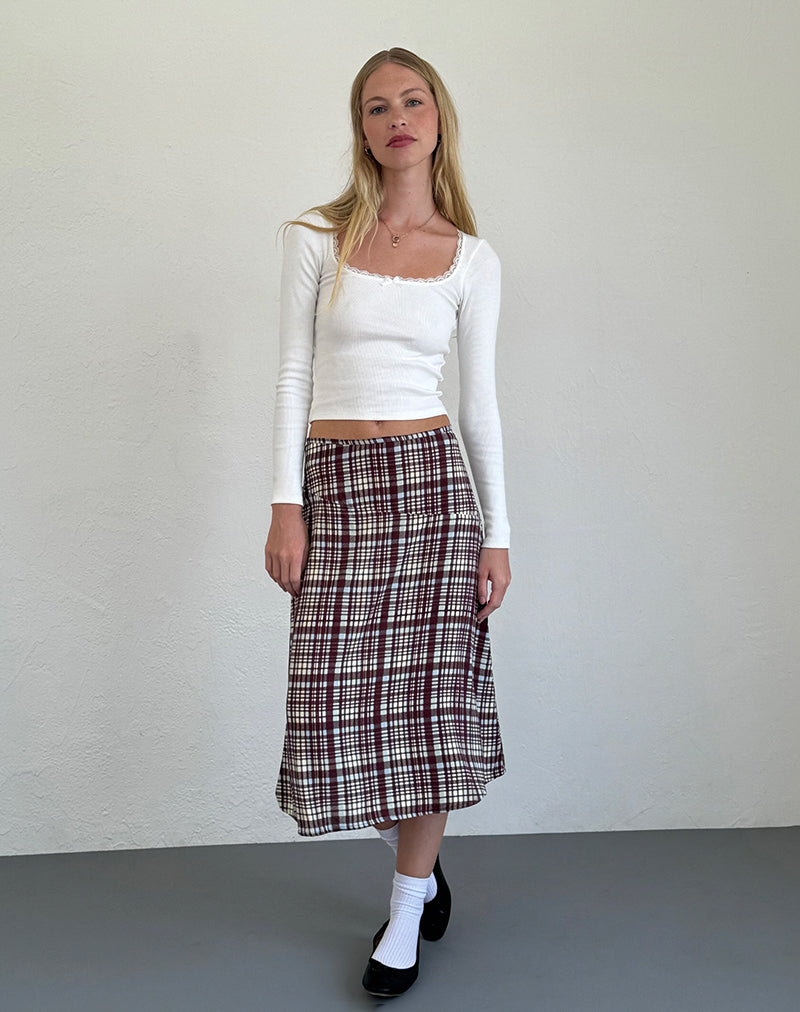 Brella Midi Rok in Multi Ruit Bruin