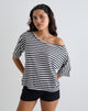 Afbeelding van Daman Off Shoulder Basic Top in Ivoor met Charcoal Stripe