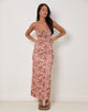 Afbeelding van Dasita Maxi jurk met ronde hals en neutrale bloemenprint