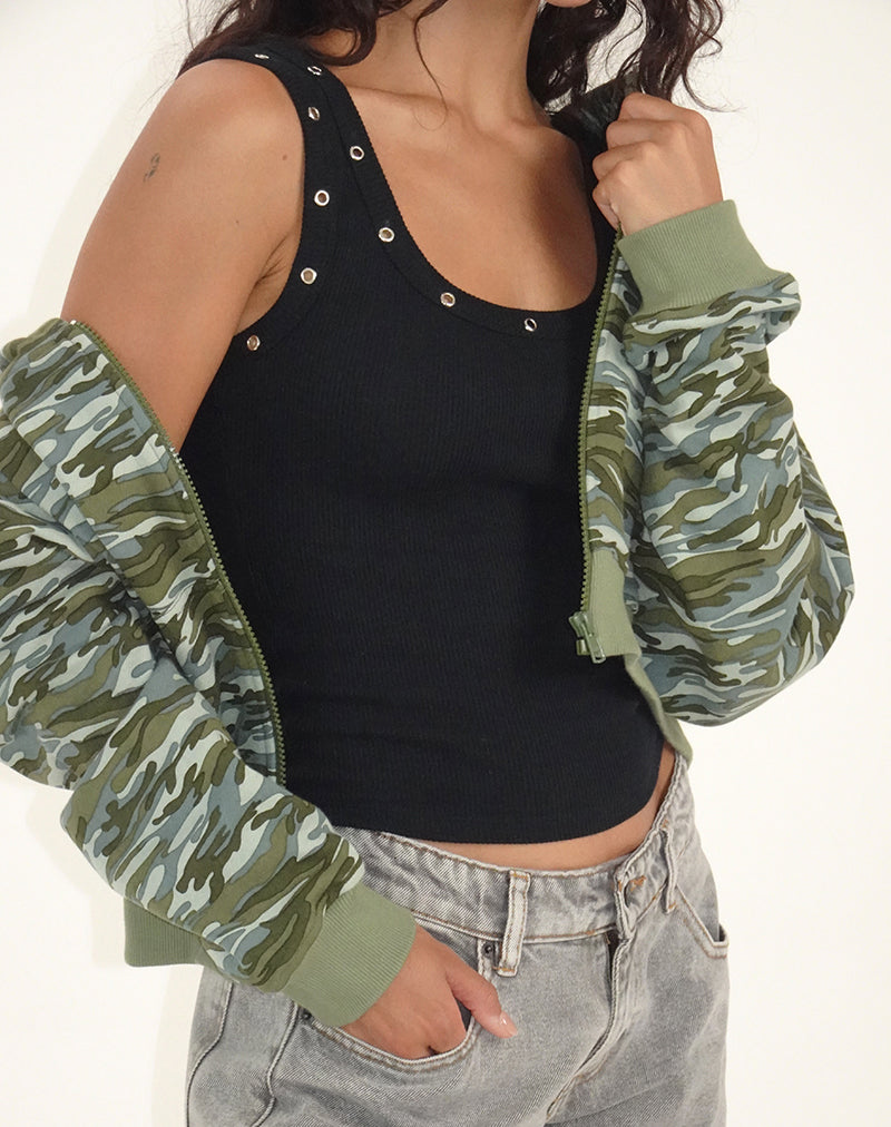 Dax Eyelet Geribd Vest Top in Zwart