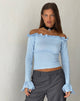 Afbeelding van Delaney Gebreide Franje Bardot Top in Baby Blauw