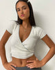 Afbeelding van Delilah Wrap Top in White Pointelle Knit