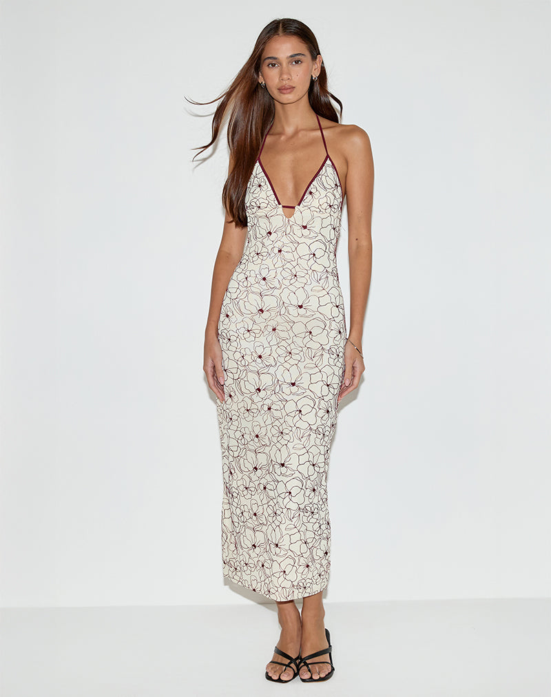 Druvish Midi Dress in Line Flower Crème
