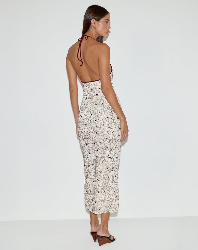 Druvish Midi Dress in Line Flower Crème