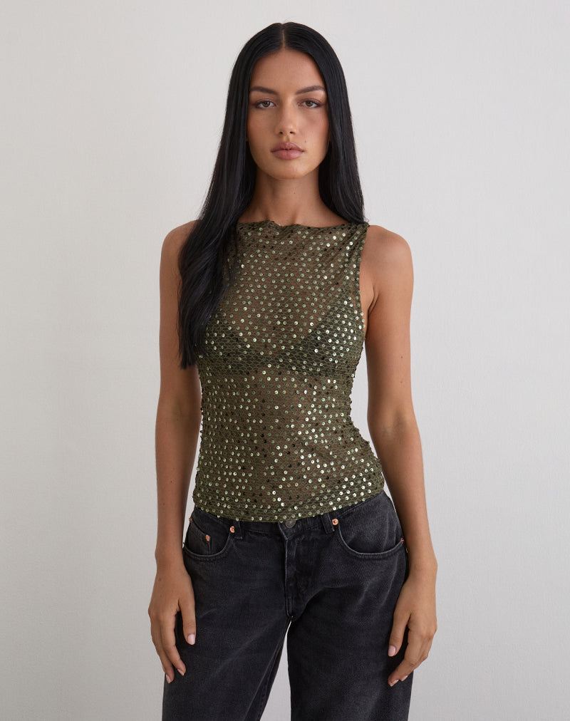 Afbeelding van Dudley Vest Top in gebreide lovertjes Olive