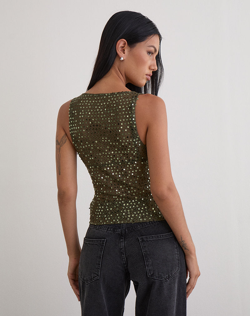 Afbeelding van Dudley Vest Top in gebreide lovertjes Olive