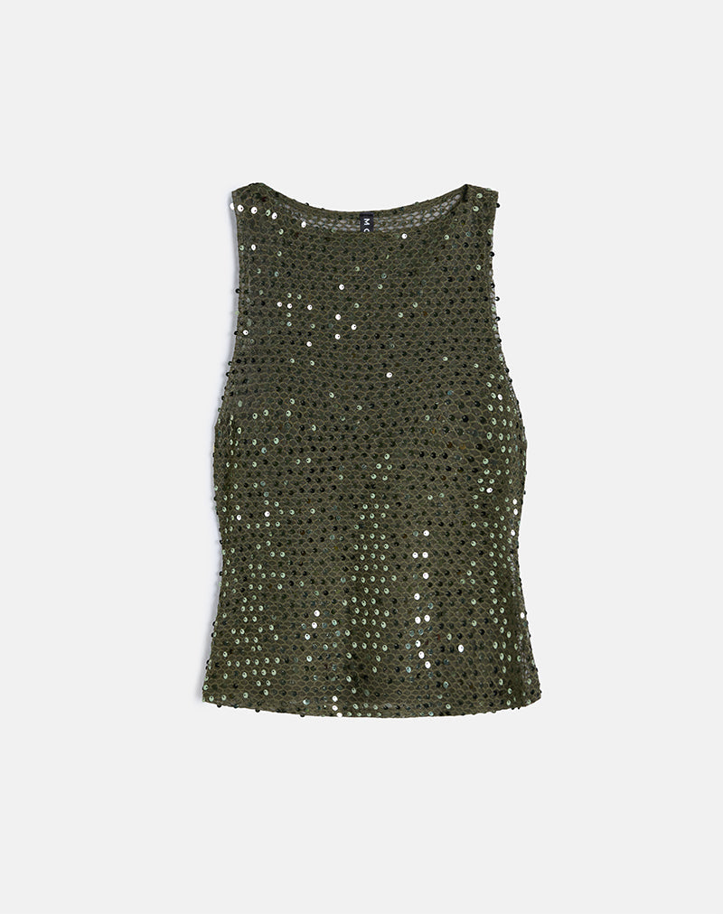 Afbeelding van Dudley Vest Top in gebreide lovertjes Olive
