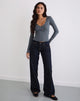 Afbeelding van Dulcet Geribbelde Plunge Top met Lange Mouwen in Blauw Graniet