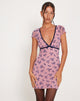 Afbeelding van Evilia Mesh Mini Dress in Roze en Navy Botanist Flocking