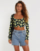 Afbeelding van Faline Crop Top in Schattig Bloemig Zwart en Geel