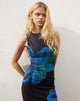 Afbeelding van Fayola Maxi jurk met print in aquarelbloem blauw