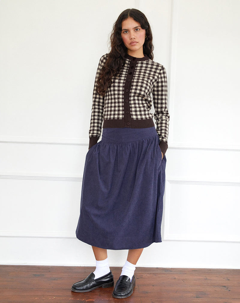 Kiranila Midi rok in Baby Cord Inktblauw