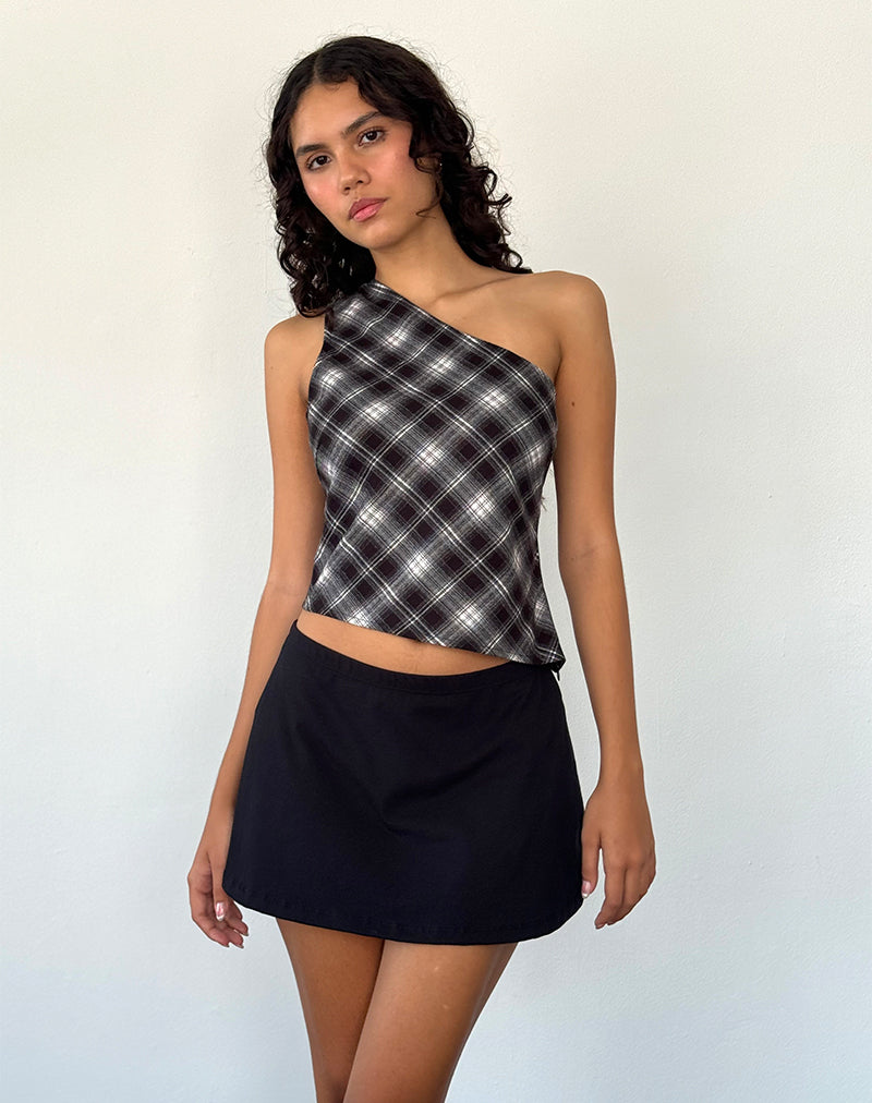 Harini One Shoulder Top in Zwart Wit Ruitje