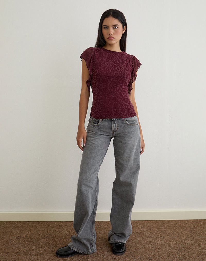 Harsya Top in Flock Mini Luipaard Plum