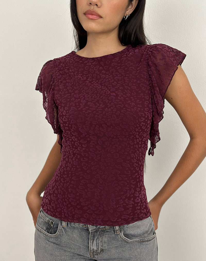 Harsya Top in Flock Mini Luipaard Plum