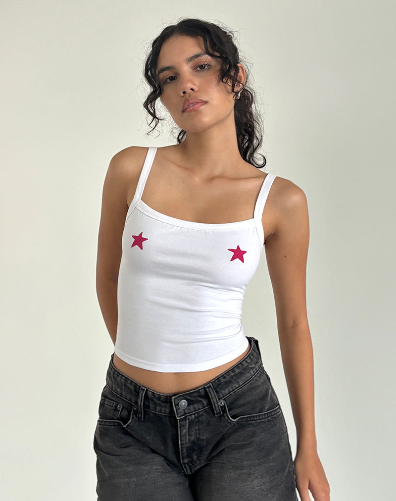 Icah Cami Top in Wit met Sterren Opdruk