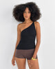 Afbeelding van Idari One Shoulder Top in Metalic Stripe Jersey Zwart