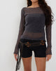 Afbeelding van Imelda Fijn Open Knit Top met Lange Mouwen in Donker Houtskool