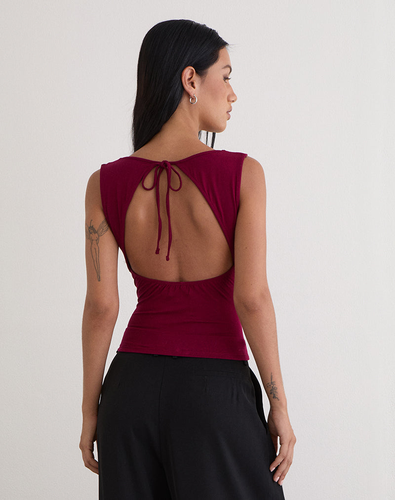 Afbeelding van Imrie Open Rug Top in Rayon Jersey Bourgondië