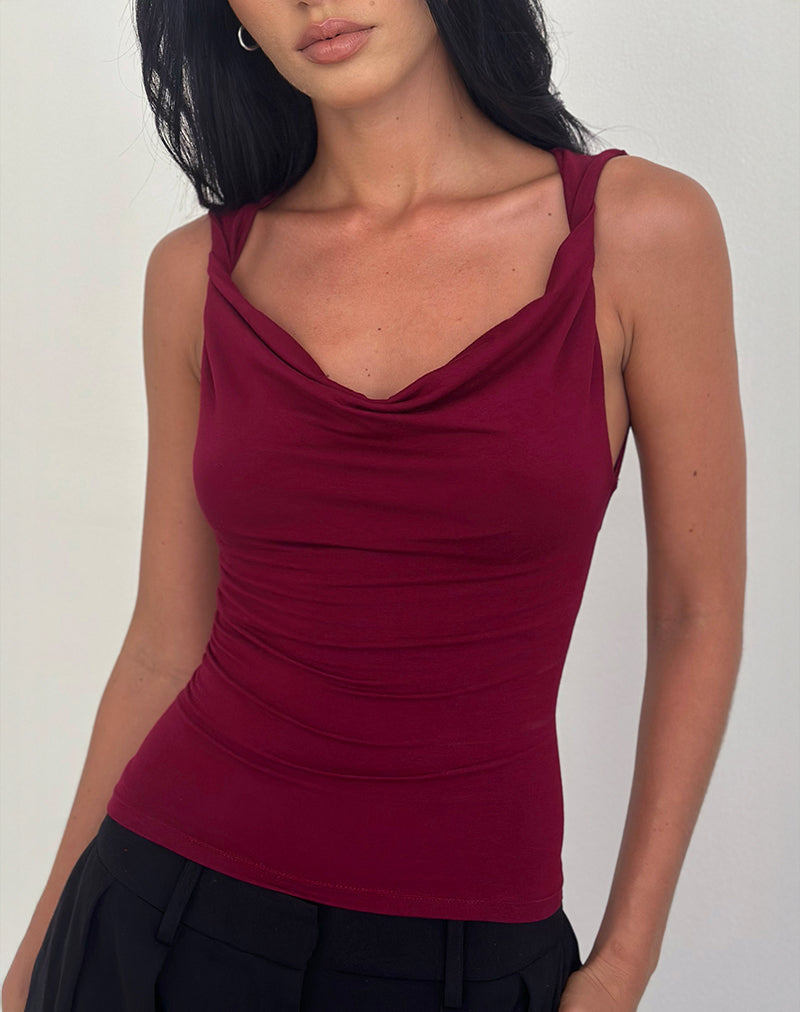 Afbeelding van Imrie Open Rug Top in Rayon Jersey Bourgondië