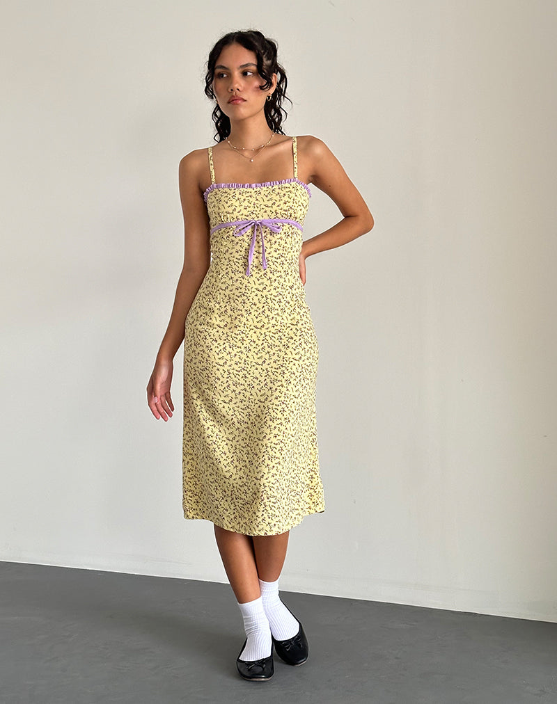 Isaure Midi Dress in Vloeiende Bloem Geel