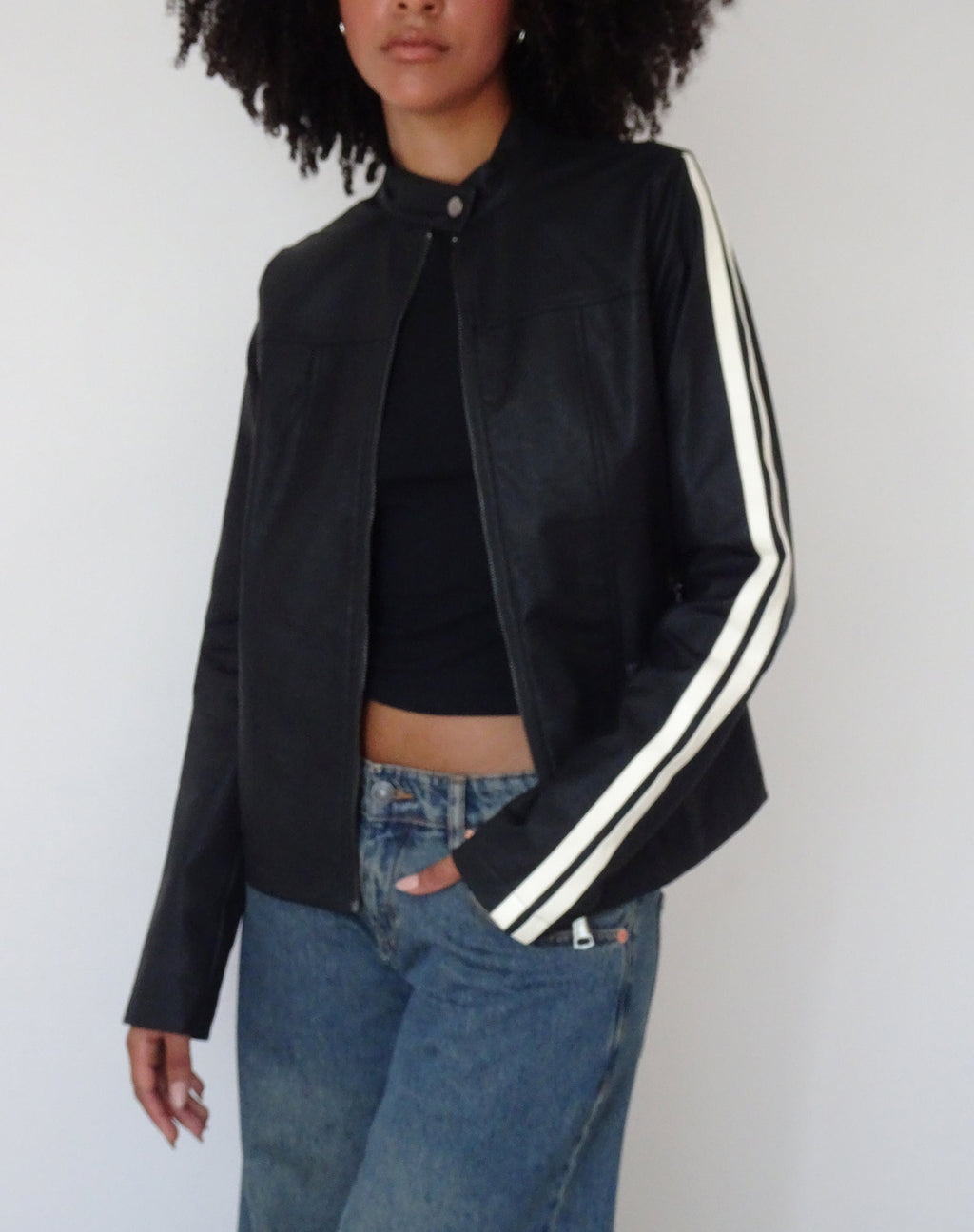 Jacquie Zip Up Bikerjas in PU Zwart