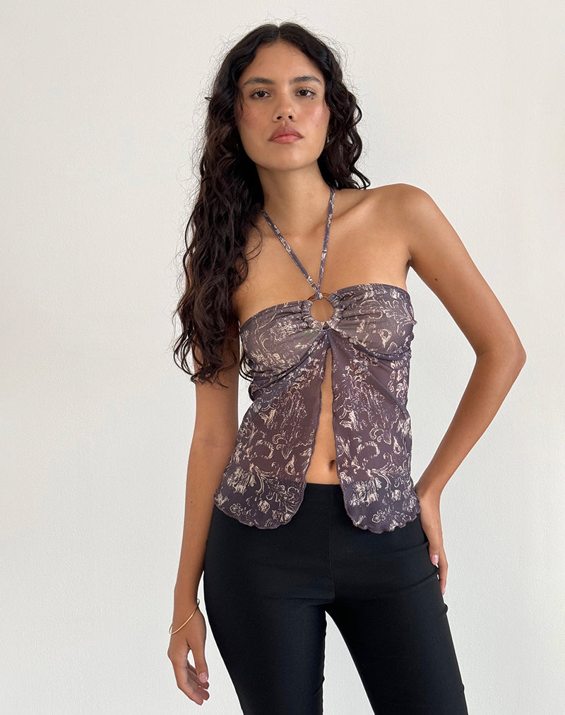 Janar Top in Batik Botanisch Bruin