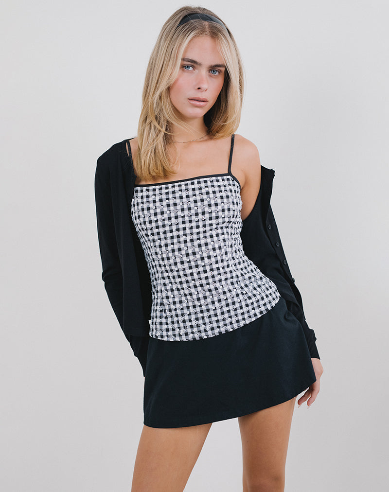 Jeiha Cami Top in Floral Gingham Zwart
