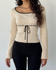 Afbeelding van Juhye Gebreide Lange Mouw Top in Beige met Zwarte Binding