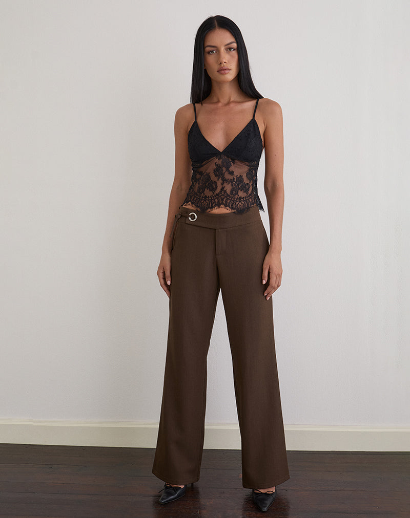 Kaika Plunge Cami Top in Eyelash Lace Zwart