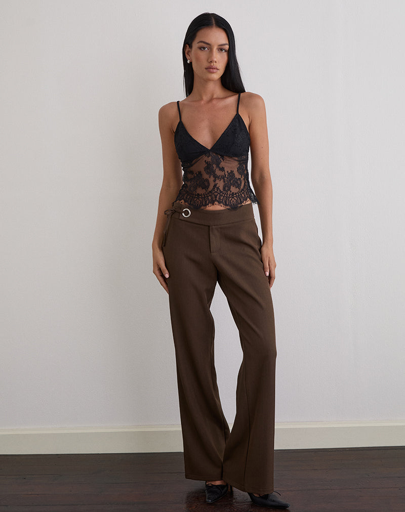 Afbeelding van Kaika Plunge Cami Top in Eyelash Lace Zwart