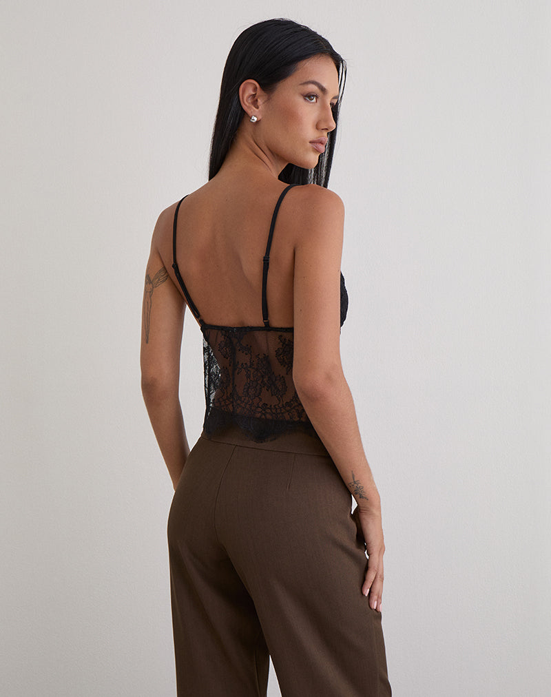 Afbeelding van Kaika Plunge Cami Top in Eyelash Lace Zwart