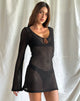 Afbeelding van Kapua Keyhole Mini Dress met lange mouwen in open breisel Zwart