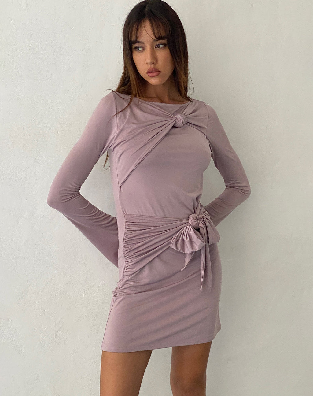 Kari Knot Mini Jurk in Slinky Mauve