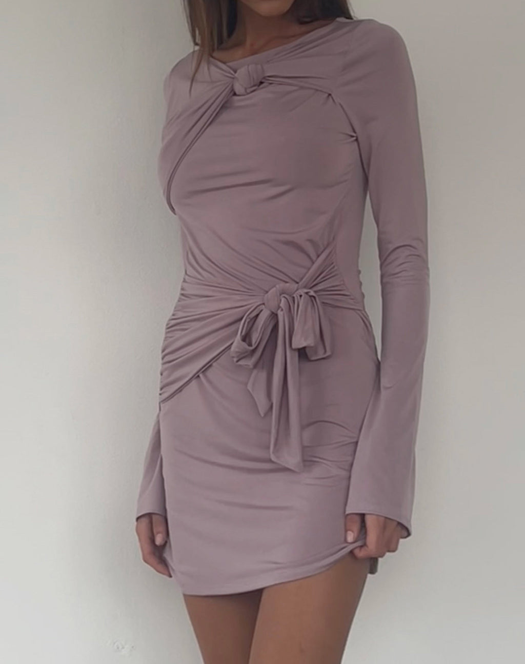 Kari Knot Mini Jurk in Slinky Mauve