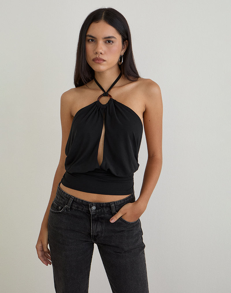 Karise Plunge Top in Cupro Zwart