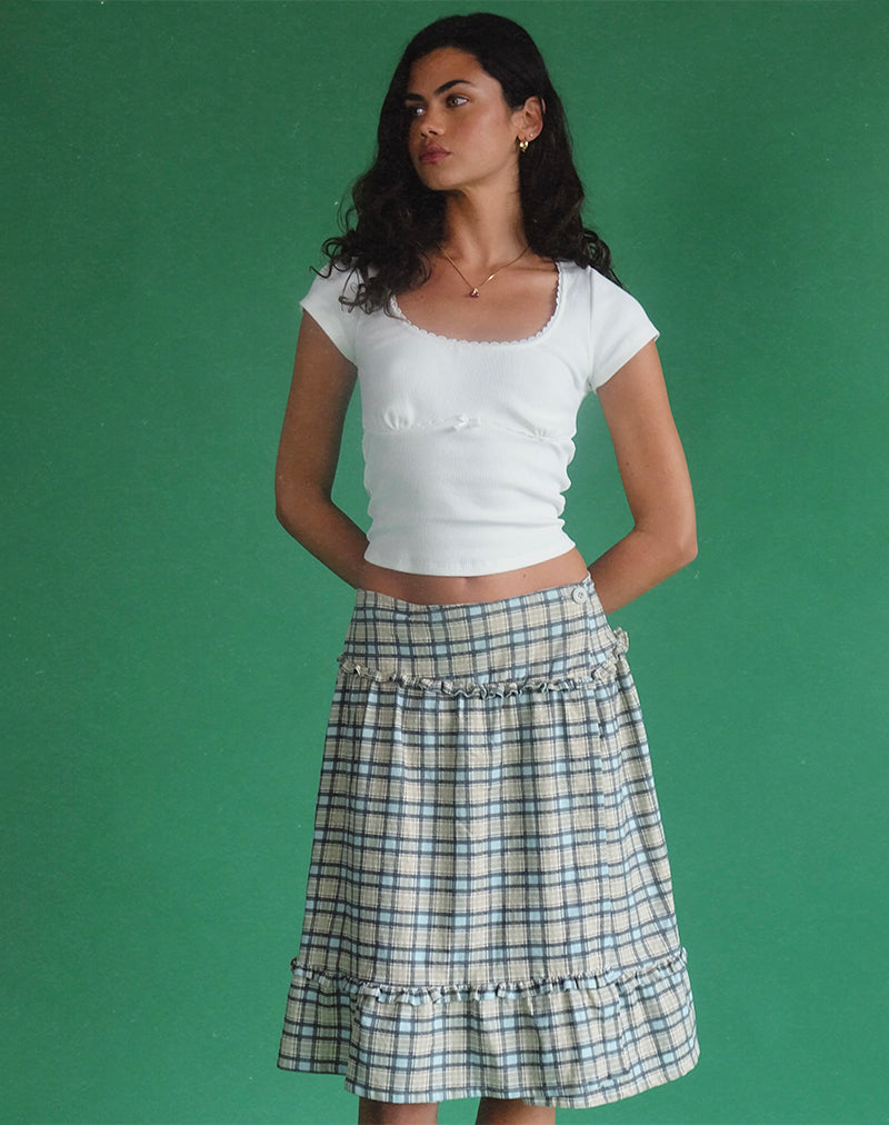 Midi-rok Kasya in pastelblauw ruitmotief
