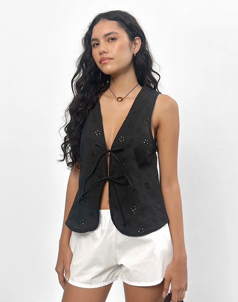 Afbeelding van Kayve Top in Bloembroderie Zwart