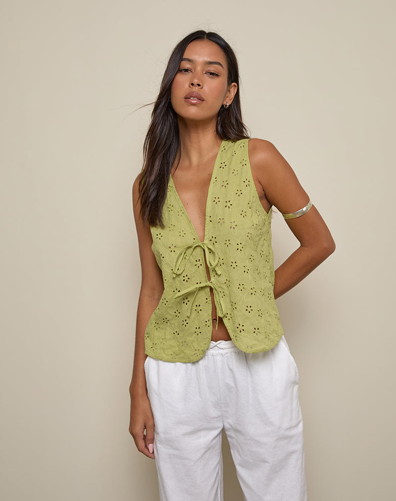 Kayve Top met striksluiting in Little Daisy Broderie Lime