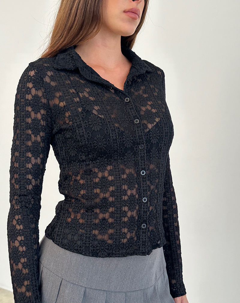 Kenila Shirt in Regal Lace Zwart