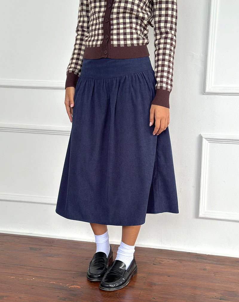 Kiranila Midi rok in Baby Cord Inktblauw