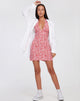Afbeelding van Leana Mini Dress in Ditsy Butterfly Peach en Red
