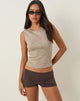 Afbeelding van Leen Tanktop in Khaki Hibiscus Doodle Roze